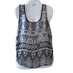 One Love Clothing tank top silky black & white sheer Boho scoop neck size M